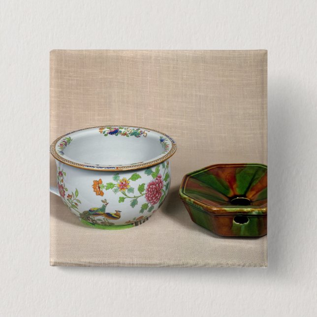Two chamber pots pinback button (Front)