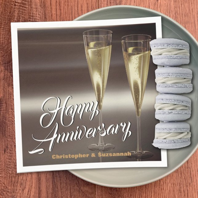 Two Champagne Glasses Custom Happy Anniversary Napkins (Creator Uploaded)