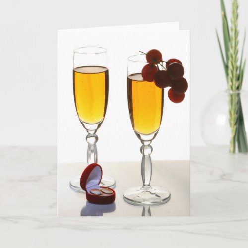 Two Champagne Glasses with Rings Greeting Card