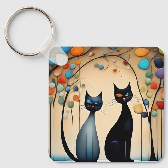  Two Charming Cats Keychain (Front)