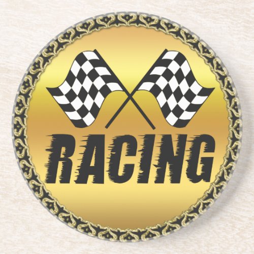 Two checkered racing flags for the competition win drink coaster