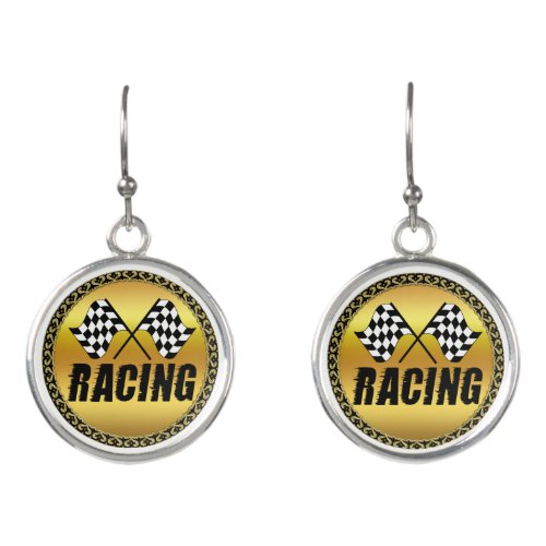 Two checkered racing flags for the competition win earrings
