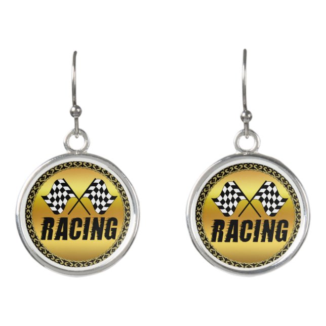 Two checkered racing flags for the competition win earrings (Front)