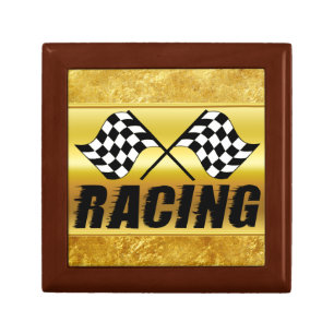 Two checkered racing flags for the competition win keepsake box