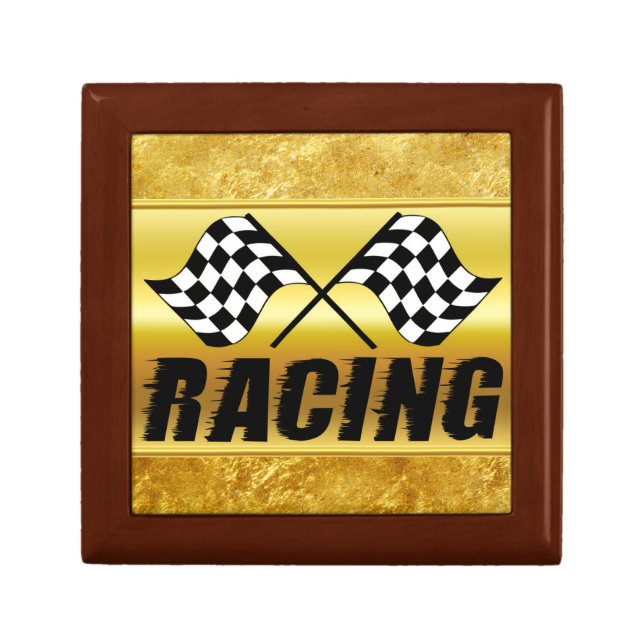 Two checkered racing flags for the competition win keepsake box (Front)