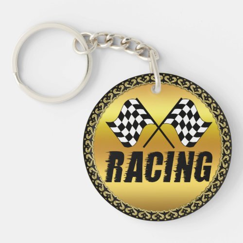 Two checkered racing flags for the competition win keychain