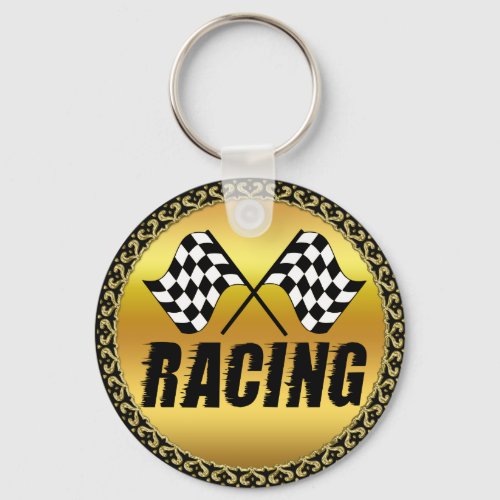 Two checkered racing flags for the competition win keychain