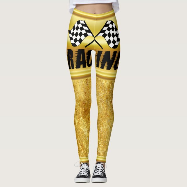 Two checkered racing flags for the competition win leggings (Front)