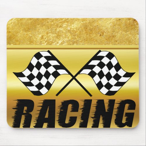 Two checkered racing flags for the competition win mouse pad