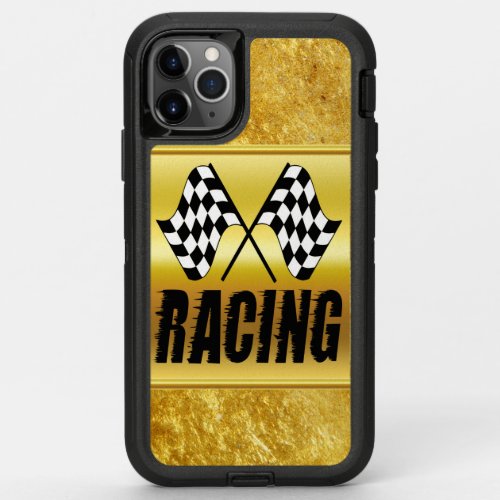 Two checkered racing flags for the competition win OtterBox defender iPhone 11 pro max case