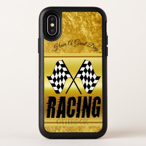 Two checkered racing flags for the competition win OtterBox symmetry iPhone x case