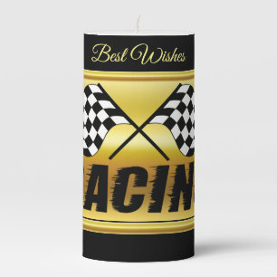 Two checkered racing flags for the competition win pillar candle