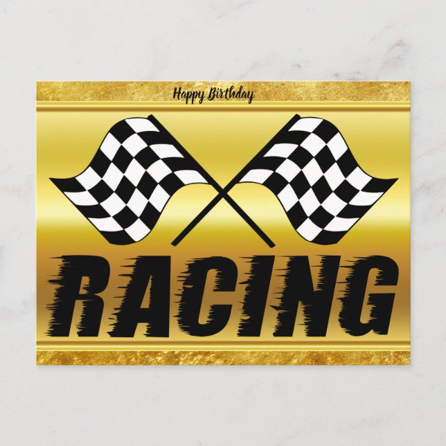 Two checkered racing flags for the competition win postcard (Front)