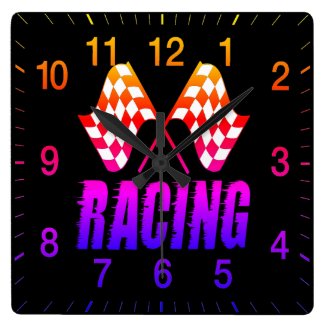 checkered flags square wall clock