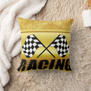 Two checkered racing flags for the competition win throw pillow