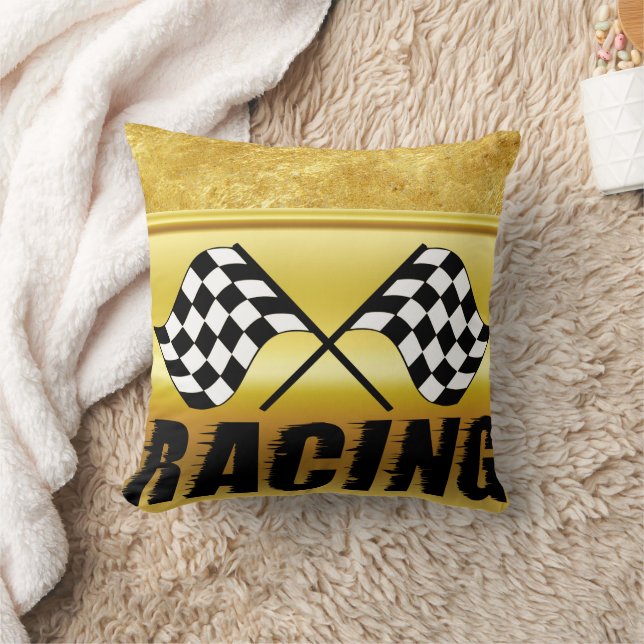 Two checkered racing flags for the competition win throw pillow (Blanket)