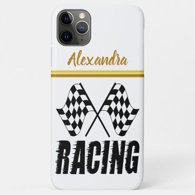 Two checkered racing flags gold foil Stripe 11 Case-Mate iPhone Case (Back)