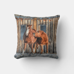 Two Cheeky Horses and a Barn Equine Photo Throw Pillow