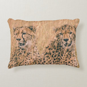 TWO CHEETAH SITTING ON FIELD AT DAYTIME ACCENT PILLOW