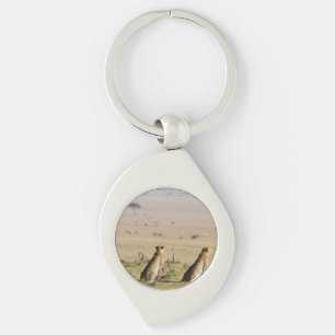 Two cheetahs on the look out keychain