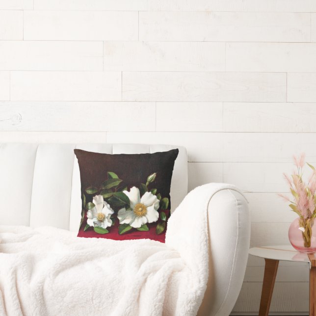 Two Cherokee Roses on Red Velvet, Throw Pillow (Couch)