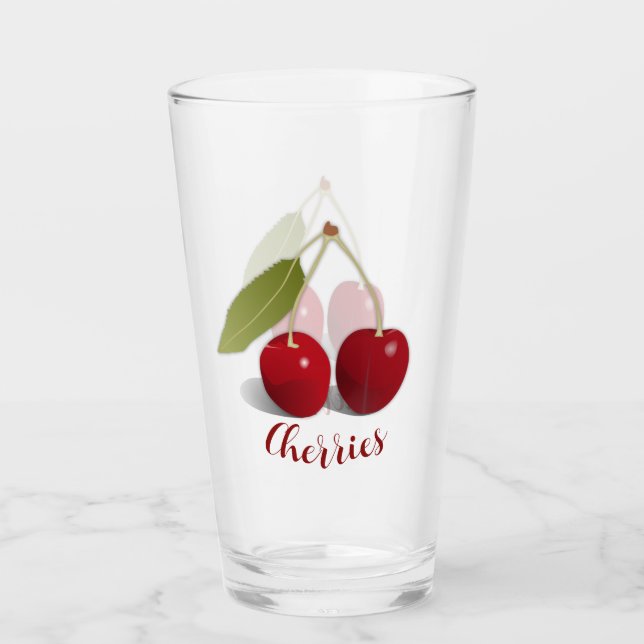 Two Cherries Design Drinking Glass Tumbler (Front)