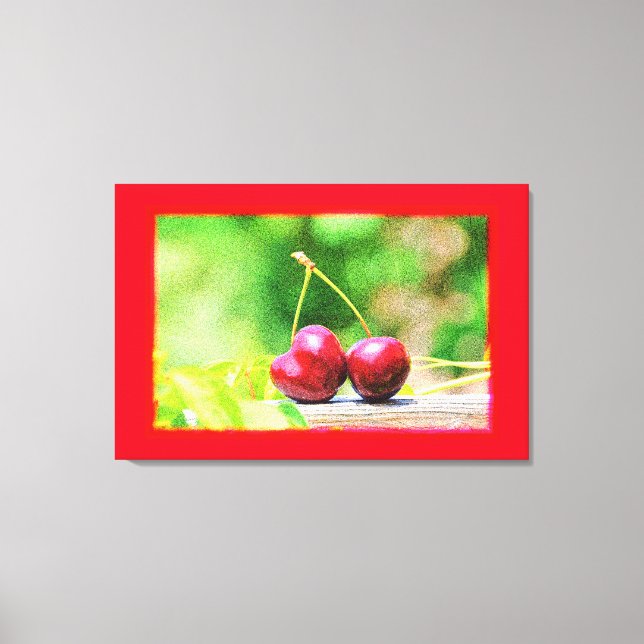 "Two Cherries Fruit" Cute Photo. Buy Now Canvas Print (Front)