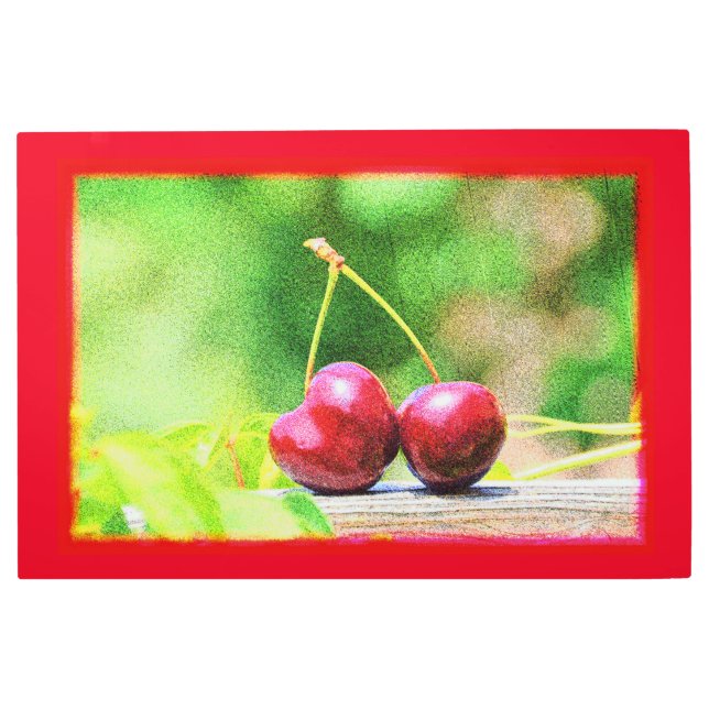 "Two Cherries Fruit" Cute Photo. Buy Now Metal Print (Front)