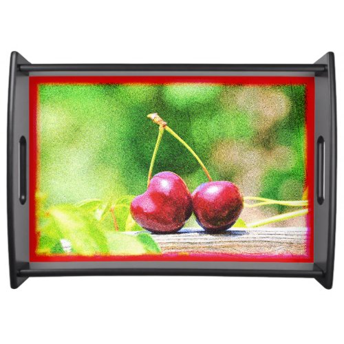 Two Cherries Fruit Cute Photo Buy Now Serving Tray