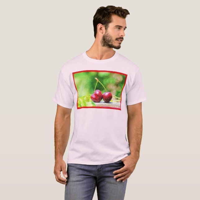 "Two Cherries Fruit" Cute Photo. Buy Now T-Shirt (Front Full)