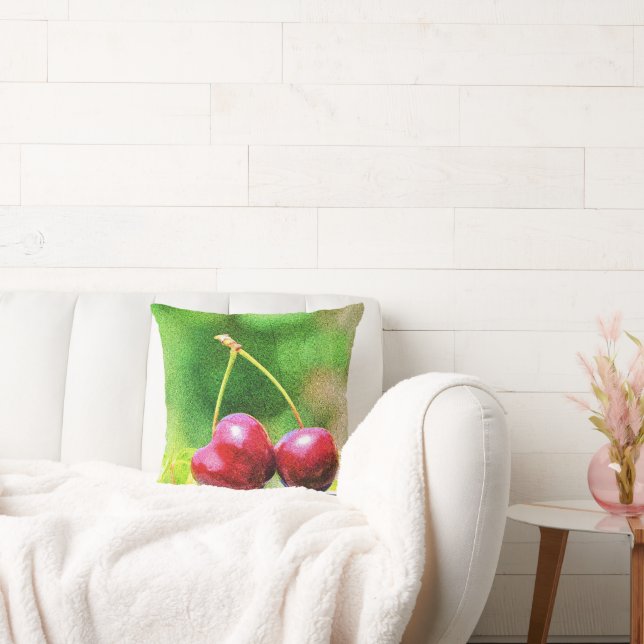 "Two Cherries Fruit" Cute Photo. Buy Now Throw Pillow (Couch)