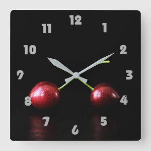 Two Cherries Grey Fat Numbers wca Square Wall Clock