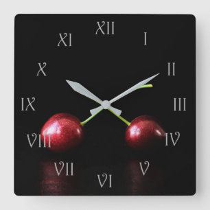 Two Cherries Grey Script Roman Numbers wca Square Wall Clock