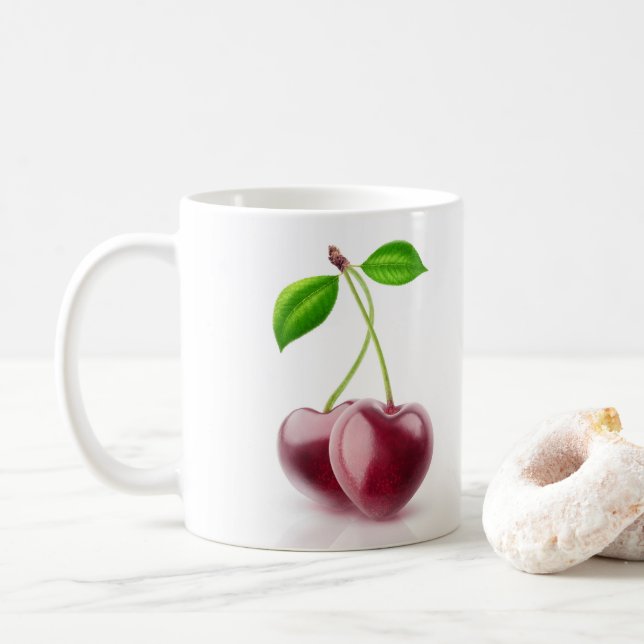 Two cherry hearts coffee mug (With Donut)