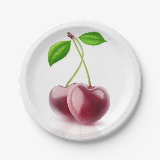 Two cherry hearts paper plates (Front)