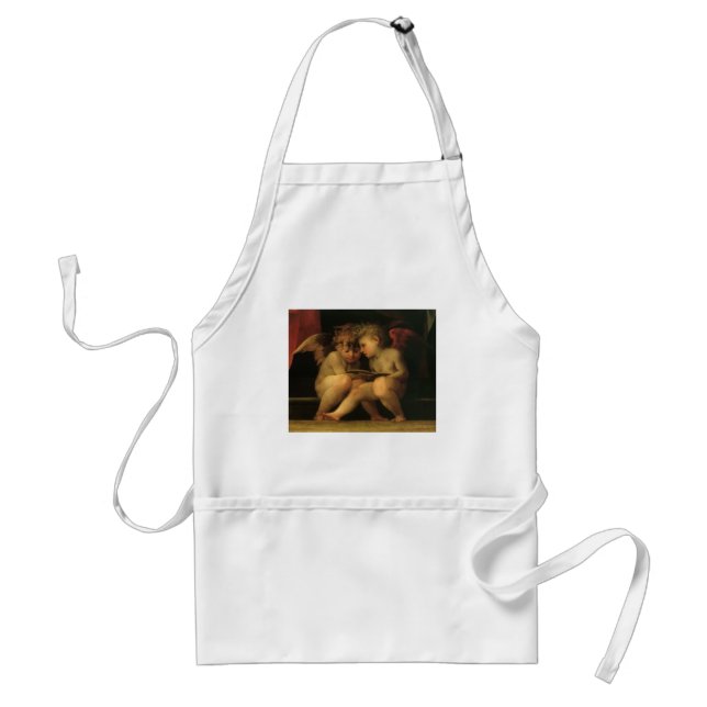 Two Cherubs Reading by Rosso Fiorentino, Angels Adult Apron (Front)