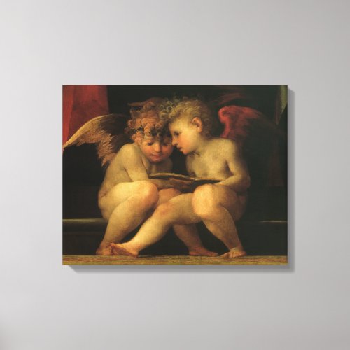 Two Cherubs Reading by Rosso Fiorentino Angels Canvas Print