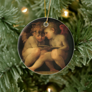 Two Cherubs Reading by Rosso Fiorentino, Angels Ceramic Ornament
