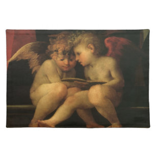 Two Cherubs Reading by Rosso Fiorentino, Angels Cloth Placemat