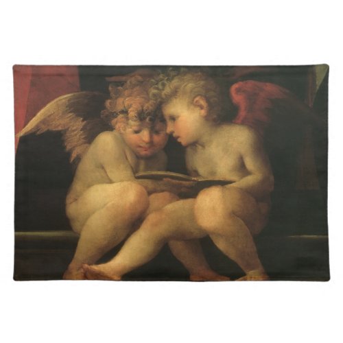 Two Cherubs Reading by Rosso Fiorentino Angels Cloth Placemat