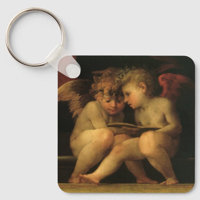 Two Cherubs Reading by Rosso Fiorentino, Angels Keychain (Front)