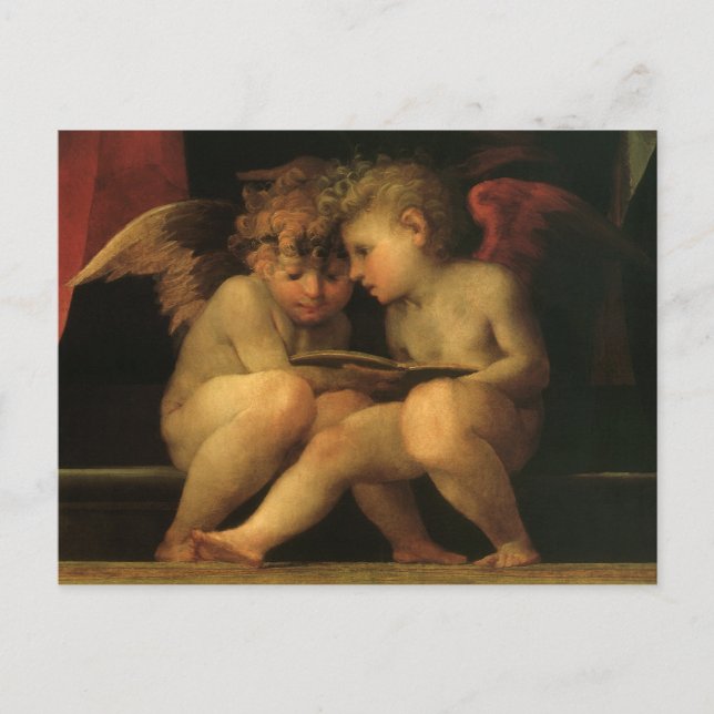Two Cherubs Reading by Rosso Fiorentino, Angels Postcard (Front)