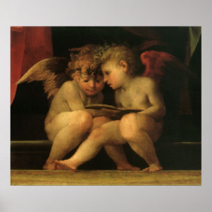 Two Cherubs Reading by Rosso Fiorentino, Angels Poster