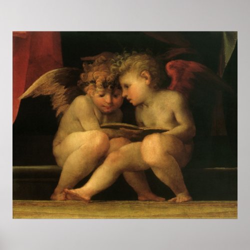Two Cherubs Reading by Rosso Fiorentino Angels Poster