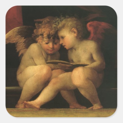 Two Cherubs Reading by Rosso Fiorentino Angels Square Sticker