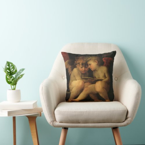 Two Cherubs Reading by Rosso Fiorentino Angels Throw Pillow