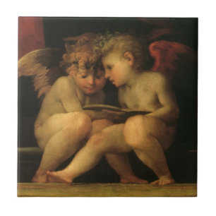Two Cherubs Reading by Rosso Fiorentino, Angels Tile