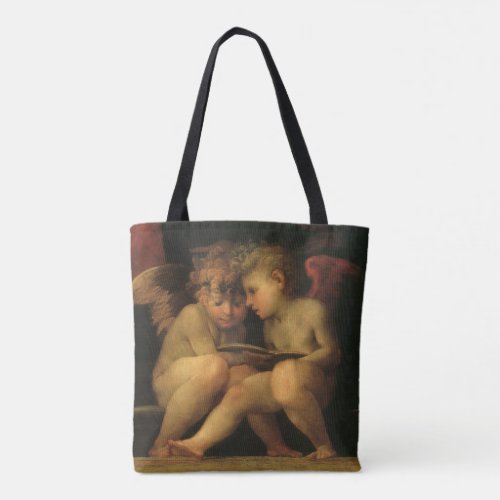 Two Cherubs Reading by Rosso Fiorentino Angels Tote Bag