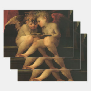 Two Cherubs Reading by Rosso Fiorentino, Angels Wrapping Paper Sheets