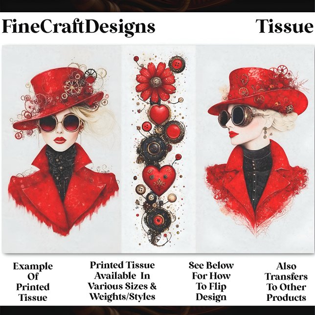 Two Chic Steampunk Women In Red CH4 Decoupage Tissue Paper (Creator Uploaded)